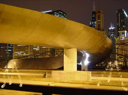 Gehry Bridge with Chicago's Skyline Behind